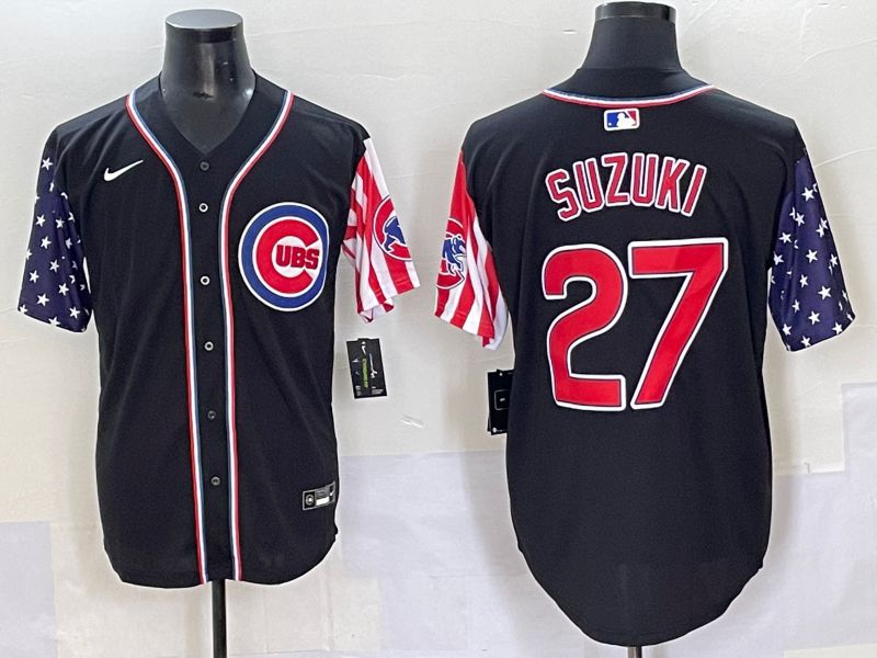 Men 2025 Chicago Cubs 27 Suzuki Black National Flags Nike MLB Jersey style 1